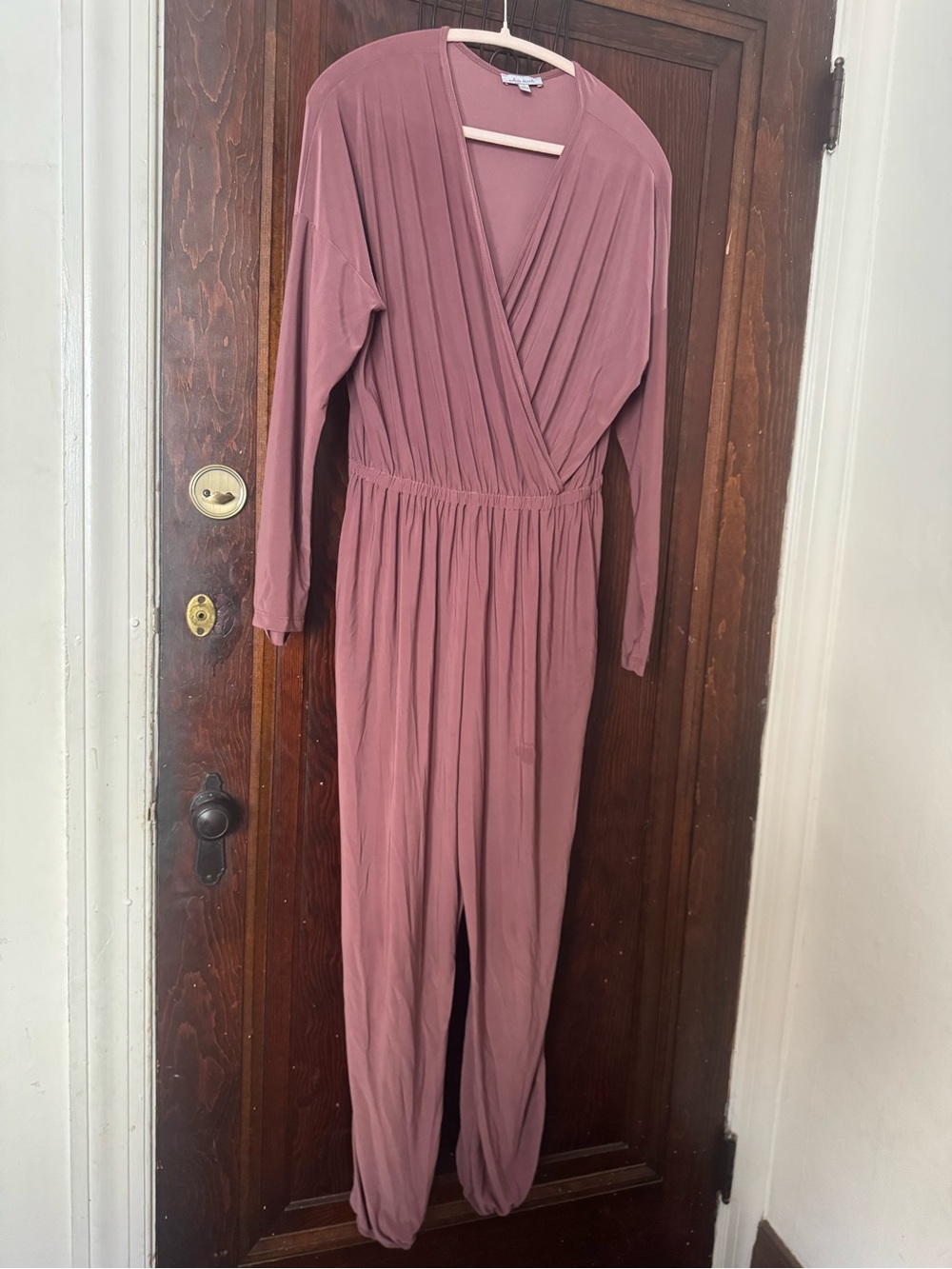 white birch Dusty Rose Wrap-Front Jumpsuit